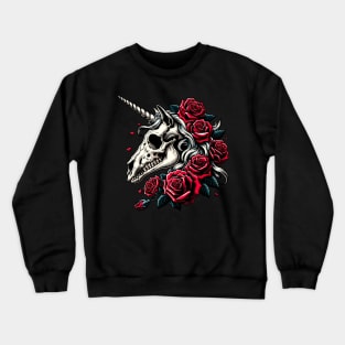 Unicorn skull with red roses Crewneck Sweatshirt